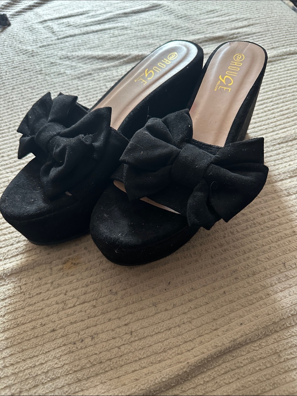 Rouge Helium Black Bow Platform Slide Sandals - Women's